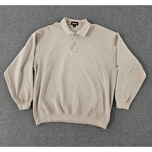 Ashworth Mens XL Long Sleeve Polo Sweater Tan Beige Golf Pullover Knit Logo